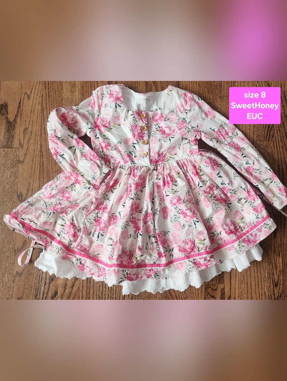 SweetHoney Long Sleeve Ping Rose Dress